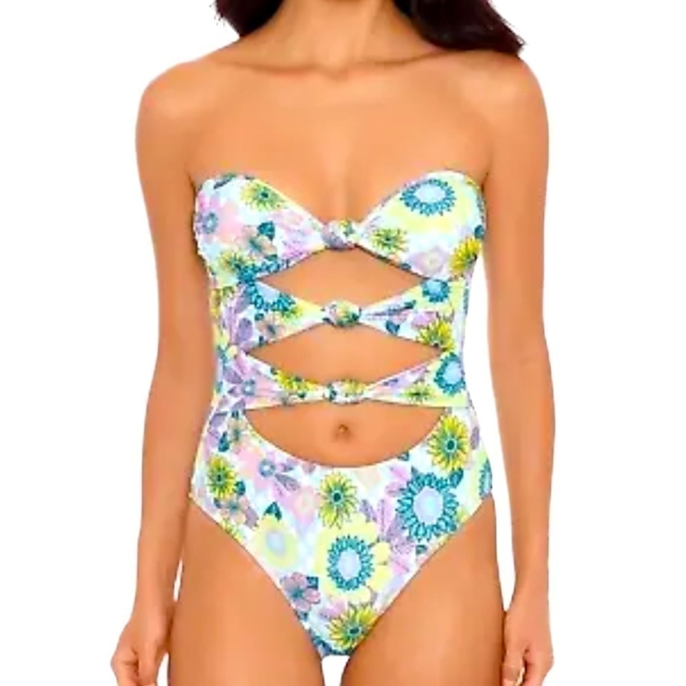 Salt + Cove Blue Floral In Full Bloom Knot-Front One-Piece Swimsuit